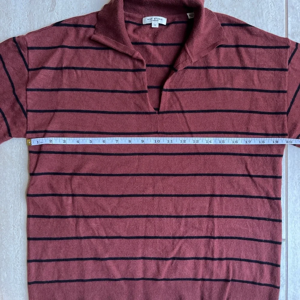 Max Studio London Burgundy Black Striped Polo Sweater Knit Top S